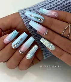 Summer French Nails, Light Blue Nail Designs, Blue Coffin Nails, Blue Gel Nails, Light Blue Nails, Baby Blue Nails, Nagel Tips, Smink Inspiration, Blue Nail Designs