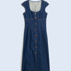 Beautiful Dark Denim Dress. By The Brand Madewell. Brand New. Size 12. Tried On And Didn’t Fit My Body Type. Madewell Denim Dress, Turtleneck Layering, Square Neck Midi Dress, Winter Turtleneck, Midi Denim, Silk Floral Dress, Design Clothes, Dress Shirt Sleeves, Tee Shirt Dress