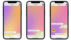 three iphones with different messages on them, one is empty and the other has an emoticive message