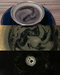 two different shots of coffee on top of each other