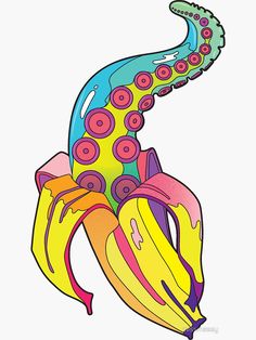 a drawing of a banana with an octopus on it