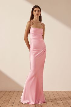 La Lune Lace Back Maxi Dress | Peony | Dresses | Shona Joy – Shona Joy International Satin Finish Maxi Dress With Fitted Bodice, Satin Finish Maxi Dress For Gala, Satin Floor-length Maxi Dress With Ruched Back, Ruched Satin Maxi Dress, Satin Maxi Dress With Ruched Back For Gala, Pink Backless Bias Cut Dress, Pink Bias-cut Maxi Dress For Gala, Elegant Pink Dress With Ruched Back, Pink Bias Cut Maxi Dress For Gala