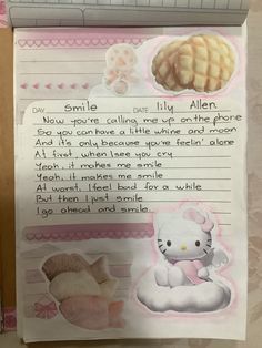 a handwritten letter to someone about hello kitty