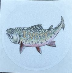 a drawing of a fish with words written on it