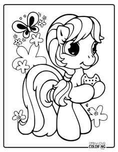 my little pony coloring page with flowers and butterflies