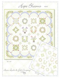 the cover of an applique quilt pattern, featuring flowers and leaves in pastel colors