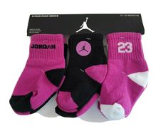 Nike Baby 6 Pk Purple Black White Ankle Jordan Jumpman 23 Print Socks 12-24 MO Nike Jordan 6 Pack of socks. Tag lists the color as Fuschia Blast. Colors also include black and white. ♥ Approximate Measurements: Size 12-24 months Baby Jordans, Purple Baby, Woven Handbags, Jordan 23, Kids Jordans, Baby Socks, Kids Socks, Baby & Toddler Clothing, Ankle Socks