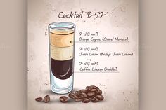 a glass of coffee next to roasted coffee beans on a brown background with the words cocktail b - 5?