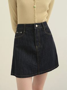 This is a feminine and casual skirt by TWEE that is made out of high quality and sturdy material. With distinctive mood of the design and comfortable wear, you can style it for your casual daily outfit.- Set up with matching denim jacket- Contrasting color stitches detail- Casual and feminine mood Cotton Denim Mini Skirt For Fall, Denim Blue Mini Skirt With Pockets For Fall, Fall Denim Skort With Pockets, Fall Cotton Denim Mini Skirt, Fall Cotton Mini Denim Skirt, Casual Denim Mini Skirt For Work, Trendy Lined Denim Skirt For Fall, Trendy Relaxed Mini Denim Skirt, Casual Denim Skirt With Lining For Work