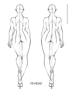 the back and side view of a woman's body, with measurements on it