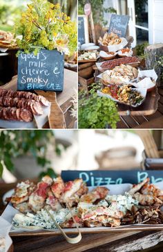 various pictures of food on display at an outdoor event