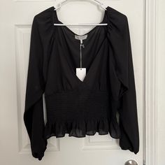 Nordstrom Black Plunge Going Out Top - Never Worn Casual V-neck Blouse For Going Out, Summer V-neck Blouse For Going Out, Chic V-neck Tops For Going Out, Black V-neck Blouse For Day Out, Black V-neck Top For Brunch, Plunge Blouse, Cell Phone Holster, Phone Holster, Going Out Tops