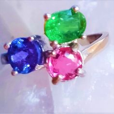 natural tsavorite garnet, tanzanite,pink sapphire 925 silver sterling ring Tiger Ring, Tsavorite Garnet, Pink Topaz, Pink Sapphire, Sterling Ring, Fire Opal, Beautiful Rings, Blue Sapphire, Garnet