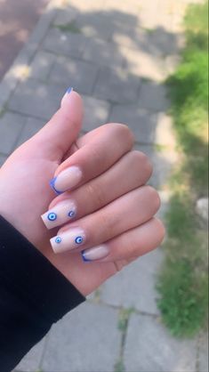 Box Nails Short, Nails Inspiration Square Medium, Greek Eye Nails, Nail Ideas Square Medium, Nail Inspo Square Medium, Evil Eye Nails Short, Greek Inspired Nails, Turkey Nail Designs, Simple Nails For School