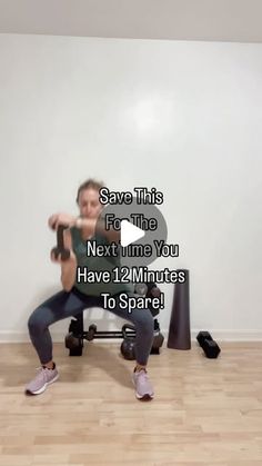 a man squatting on a bench with the words save this for the next time you have 12 minutes to spare