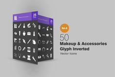 the 50 makeup and accessories glyphh inverted icons are displayed in this box