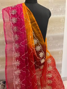 Length:  2.25 meters approx   Width: 1 meters  Material: organza silk  Dangler: customise added Colour: multicoloured with gota pati full zaal  (can be customise in any colour) handwork Care: dry clean only Cheap Multicolor Handloom Dupatta, Handwork Dupatta, Dupatta Embroidery, Embroidery Dupatta, Lehenga, Scarf Wrap, Scarf Accessory, Etsy Accessories, Bathing Beauties