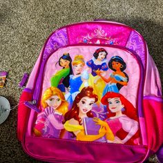 Brand New Disney Princess Backpack Character Style Backpack For Disney Fan Events, Disney Standard Backpack For End Of School Year, Back To School Backpack For Disney Fan Events, Disney Backpack For End Of School Year, Disney Backpack For School, Character Backpacks For Disney Trips, Pink Disney Backpack For Fan Events, Character Style Backpack With Character Print, Character Backpack For School