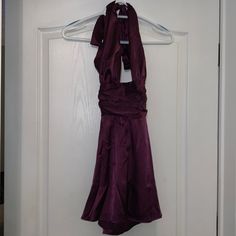 Gorgeous Plum/Purple Color New W/O Tags, But Never Worn Very Flattering Size Xs 2 Ties In The Back: Around Neck, Waistline Perfect For A Night Out, Semi-Dance Or Homecoming! Fitted Purple Dress With Tie Back, Elegant Purple Mini Dress With Tie Back, Plum Short Dress, Purple Mini Dress With Tie Back, Purple Tie Back Mini Dress, Purple Satin Halter Neck Dress, Elegant Purple V-neck Mini Dress, Purple Tie-back Mini Dress, Lucy In The Sky Dress