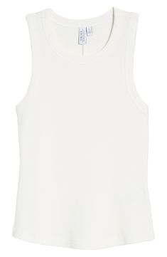 A solid hue lends versatility to this stretchy tank top crafted from ribbed fabric. Crewneck 93% rayon, 7% spandex Machine wash, dry flat Made in Turkey