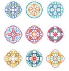 six different colored circles with an abstract design