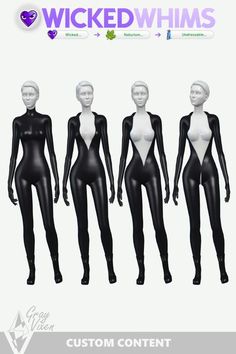 three female mannequins in black and white with the words, wicked whims