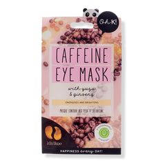 Caffeine Eye Mask - Oh K! Caffeine Eye Mask: A pair of hydrogel eye patches formulated with powerhouse ingredients to cool, brighten and de-puff the delicate eye area. Perfect for on-the-go, mornings when you need a little pick-me-up or right before you step out for the night.Key IngredientsGinseng - promotes elasticity and collagen production.Caffeine - When applied topically caffeine stimulates blood flow to the area, making the skin appear radiant and bright. - Caffeine Eye Mask Eye Gel Pads, Under Eye Mask, Vegan Clean, Eye Patches, Cleansing Face, Tired Eyes, Skin Care Mask, Theobroma Cacao, Eye Gel