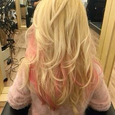 Hair With Pink Highlights, Blonde Hair With Pink, Colored Hair Tips, Blonde Hair With Highlights