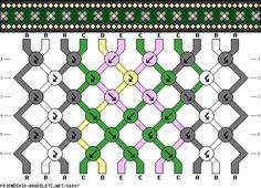 the knitting pattern is shown in green, yellow and purple colors with numbers on each side