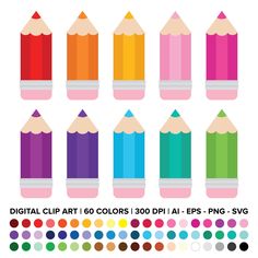 colored pencils with different colors and shapes