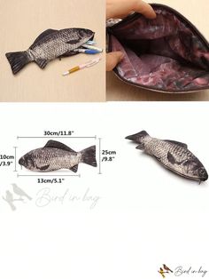 Bird in Bag - Oversized Fish-Shaped Pencil Case with Zipper Closure - A Fun Gift Idea! Pen Bag, School Pencils, Fish In A Bag, Pencil Bag, Fish Shapes, Pencil Bags, Fish Design, Pen Pencil, Makeup Pouch