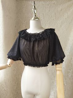 Features: It features ruffled off-the-shoulder neckline, short lantern sleeves, lace ruffled cuffs.  Attention: This price includes a blouse only, others are not included.   Size Chart:  Size (CM): Unit CM; Sizes below are measured in flat-laid position, hand measurement will have discrepancy of about 2 CM.   	 		 			Size(cm) 			M(s, m ,l) 			XL(xl,xxl) 		 		 			Bust 			80-92 			93-110 		 		 			Blouse 			29 			31 Summer Party Tops With Lace Cuffs, Lace Tops With Ruffles And Puff Sleeves, Fitted Lace Off-shoulder Blouse, Evening Tops With Ruffles And Lantern Sleeves, Ruffled Lantern Sleeve Top For Evening, Black Off-shoulder Blouse With Ruffles, Evening Blouse With Ruffles And Lantern Sleeves, Lace Blouse With Ruffles And Puff Sleeves, Evening Ruffled Lantern Sleeve Blouse