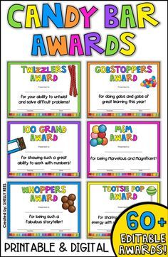 candy bar awards for children and adults to use on their own birthdays or any other occasion