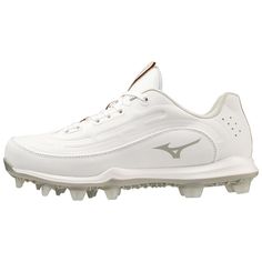 the mizuma golf shoe is white and has gold accents on the upper part