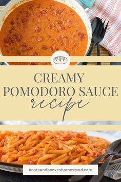 creamy pomodoro sauce recipe in a pan with spoons on the side