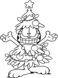 cartoon character with a christmas tree on his head and bones in the foreground, black and white