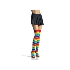 Make your legs every color of the rainbow. Lycra acrylic 'rainbow thigh highs'. One size fits most adults. Size: O/S.  Color: Multicolor.  Gender: unisex.  Age Group: adult. Fitted Multicolor Thigh High Tights, Fitted Multicolor Thigh-high Tights, Playful Multicolor Fitted Tights, Fun Multicolor Stretch Socks, Playful Fitted Multicolor Tights, Fun Multicolor Bottoms For School, Multicolor Stretch Thigh High Stockings, Multicolor Stretch Thigh High Legwear, Multicolor Stretch Thigh-high Stockings