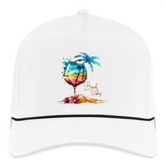 Rope Cap | Brand: Imperial | Material content: 97% polyester, 3% spandex White Snapback Hat For Vacation, White Visor Trucker Hat For Beach, White 5-panel Baseball Cap For Beach, White 5-panel Hat For The Beach, White 5-panel Beach Hat, Wine And Beach, Retro Fits, Cap White, Beach Scene