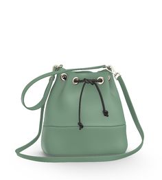 Sage/Black Green Bucket Bag With Adjustable Strap, Modern Bucket Bag With Zipper Closure For On-the-go, Versatile Green Bucket Bag For On-the-go, Green Crossbody Bucket Bag With Gold-tone Hardware, Black Crossbody Bucket Bag With Silver-tone Hardware, Small Buckets, Mini Bucket, Mini Bucket Bags, Leather Bucket