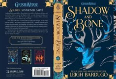 the cover for shadow and bone by leigh bardugo, with an image of a deer's head on it