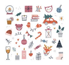 an assortment of christmas items are shown in this illustration