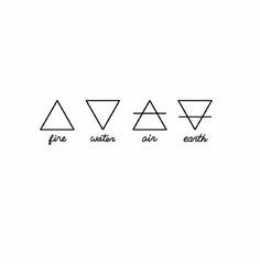 three different types of triangles with the words fire, water, earth written in them