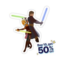 the star wars sticker is on sale for $ 50 off, and it has two characters