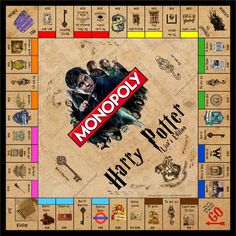 the harry potter monopoly board game is shown in front of an old - fashioned background