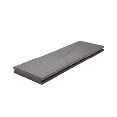 a wooden plank with grey woodgrain on the top and bottom, against a white background