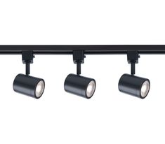 three black track lights on a white background