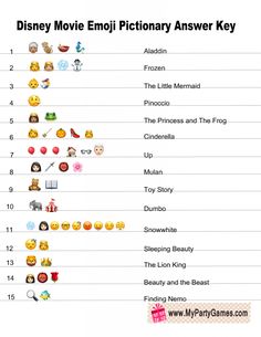 disney movie emoj dictionary answer key