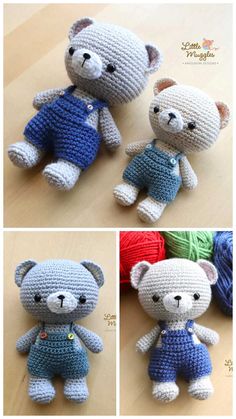 crocheted teddy bears sitting next to each other