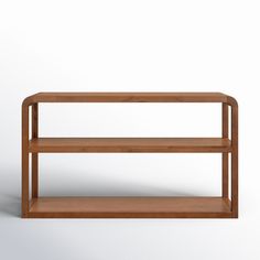 a wooden shelf with two shelves on each side and one shelf below the shelf, in front of a white background