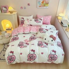 hello kitty bedding set with pink polka dots